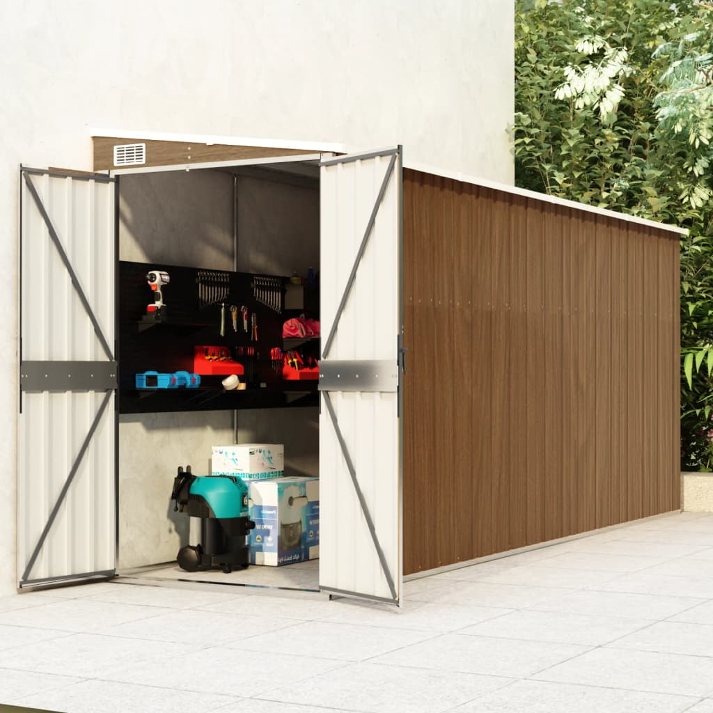 vidaXL Wall-mounted Garden Shed Brown 118x382x178 cm Galvanised Steel