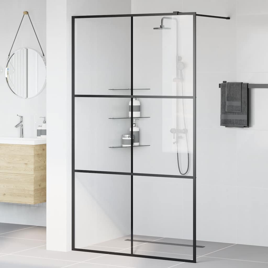 Walk-in Shower Wall with Clear ESG Glass 115x195 cm Black
