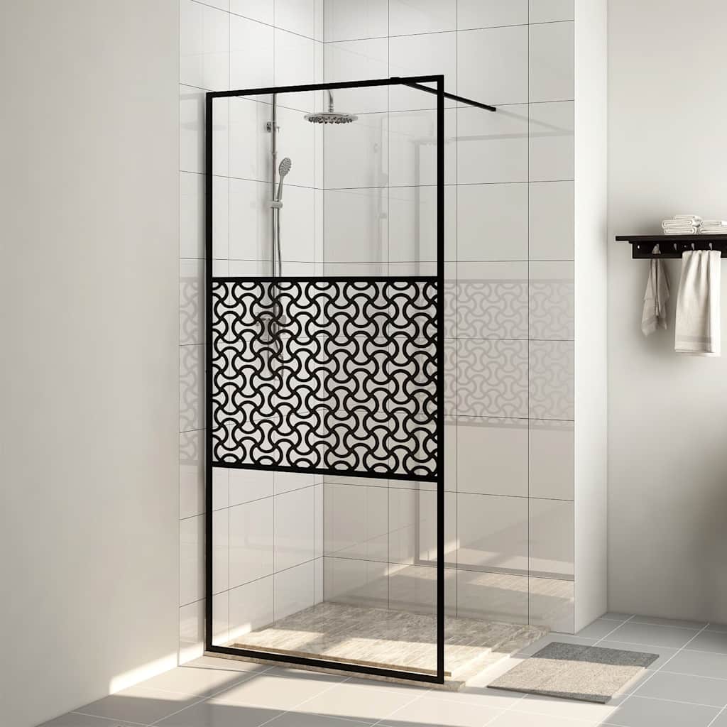 Walk-in Shower Wall with Clear ESG Glass 90x195 cm Black