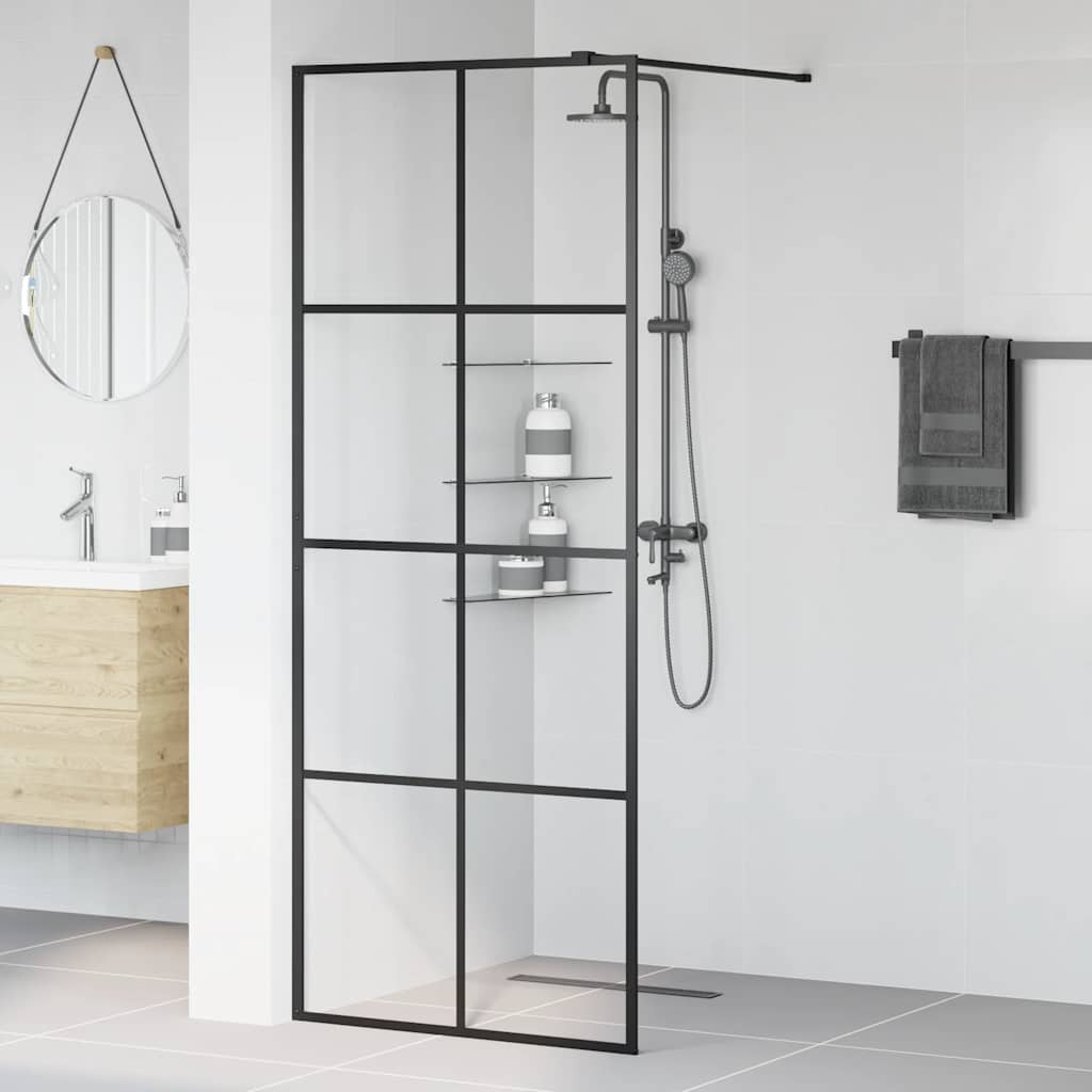 Walk-in Shower Wall with Clear ESG Glass 80x195 cm Black