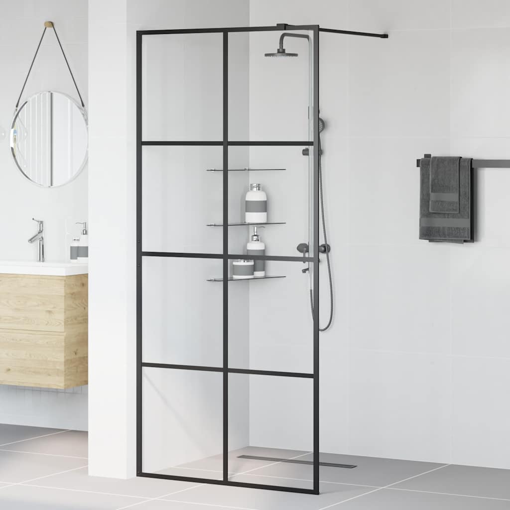 Walk-in Shower Wall with Clear ESG Glass 90x195 cm Black