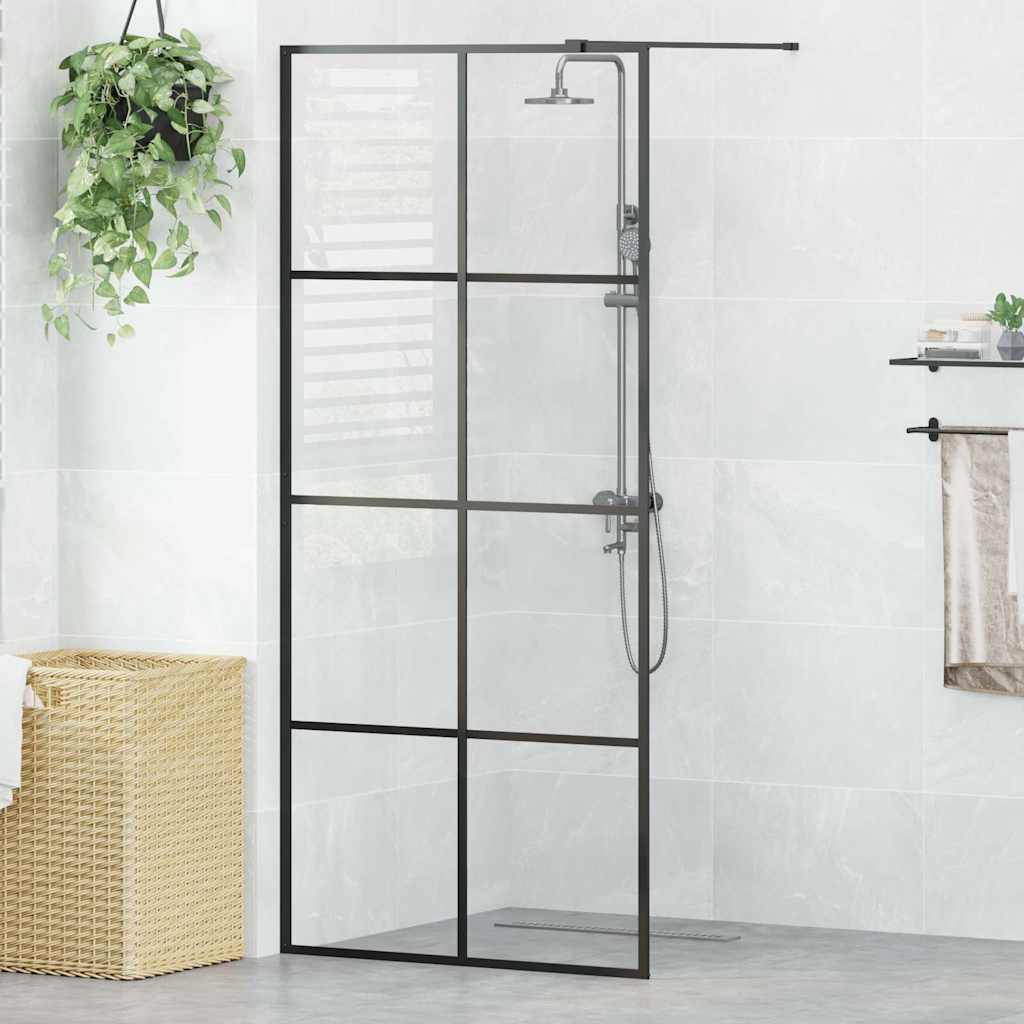 Walk-in Shower Wall with Clear ESG Glass 90x195 cm Black