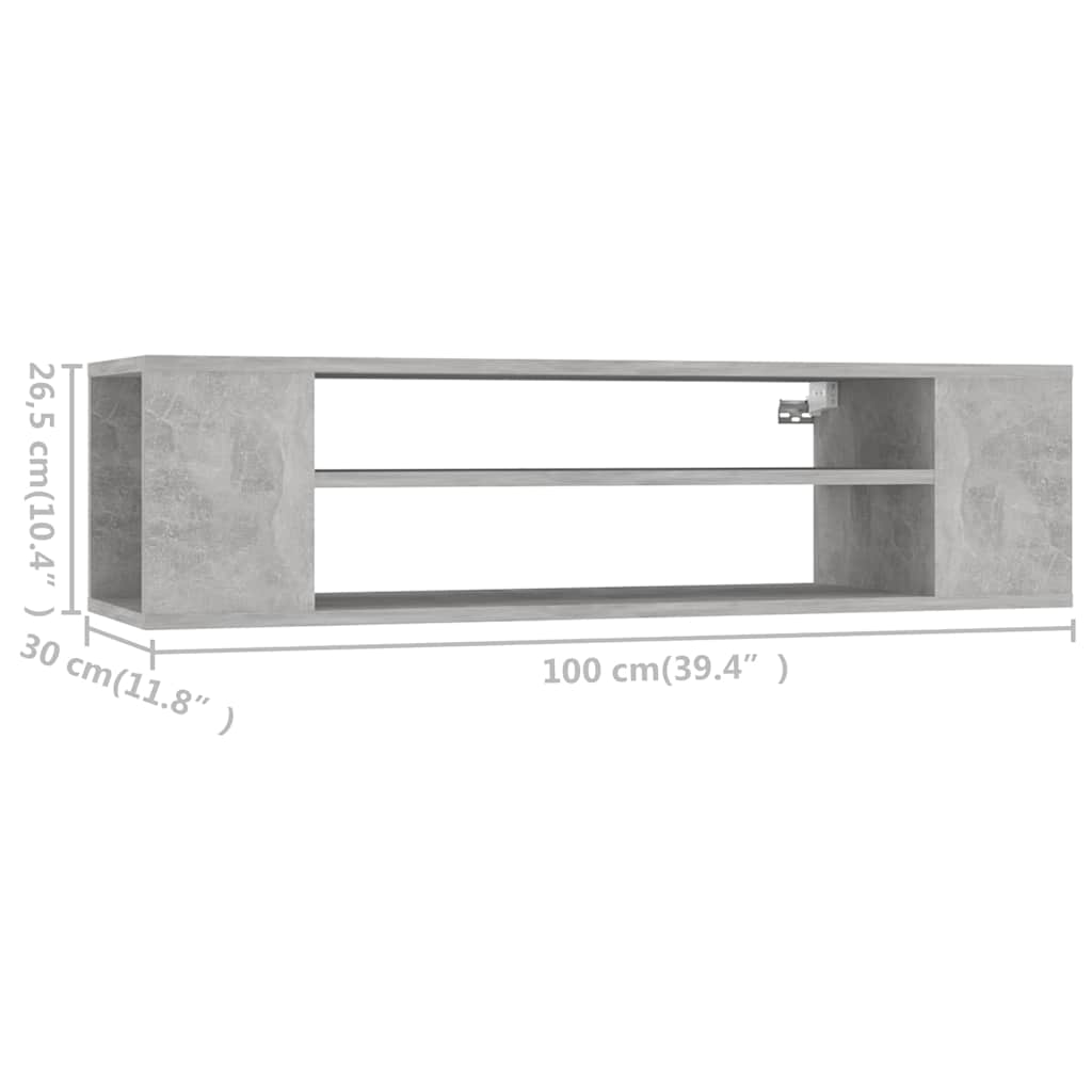 806233 vidaXL Hanging TV Cabinet Concrete Grey 100x30x26,5 cm Engineered Wood