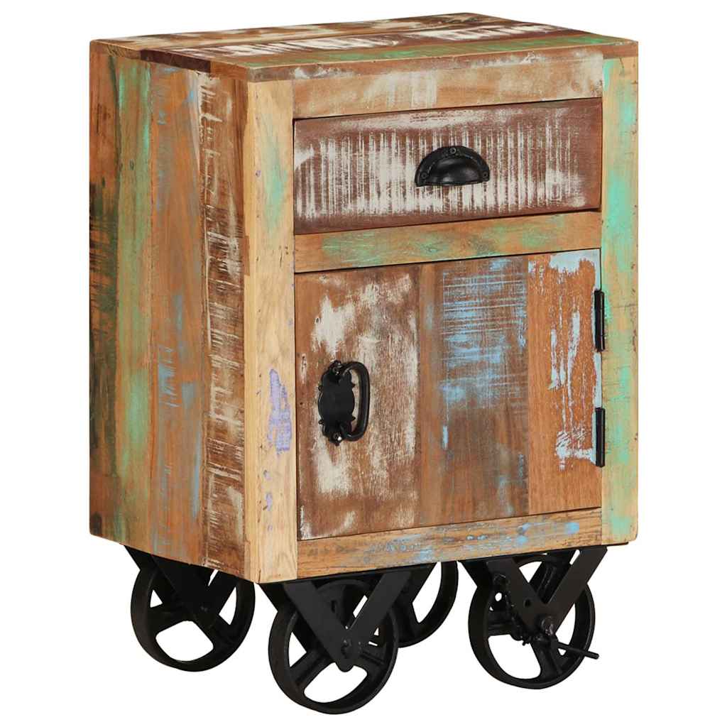 328316 vidaXL Bedside Cabinet with Wheels 40x30x57 cm Solid Reclaimed Wood
