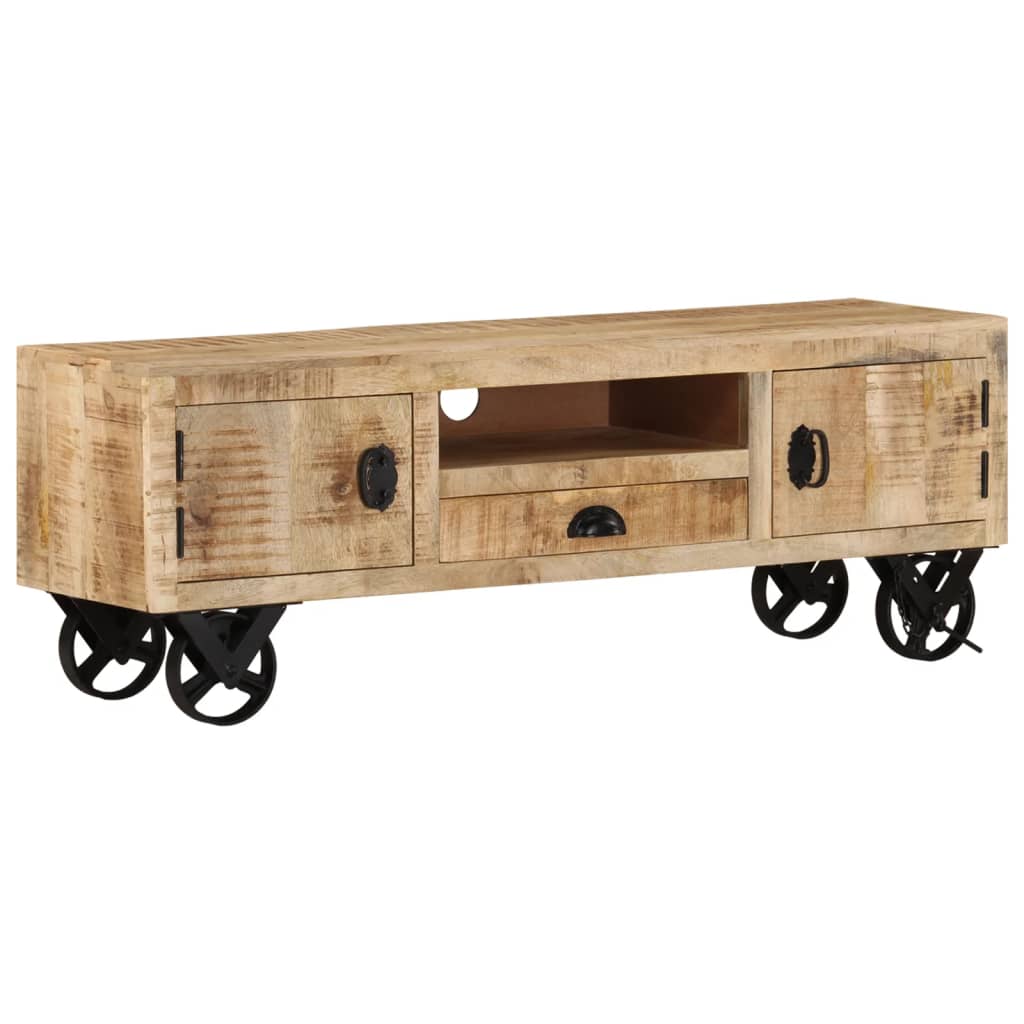 vidaXL TV Cabinet with Wheels 110x30x37 cm Rough Mango Wood