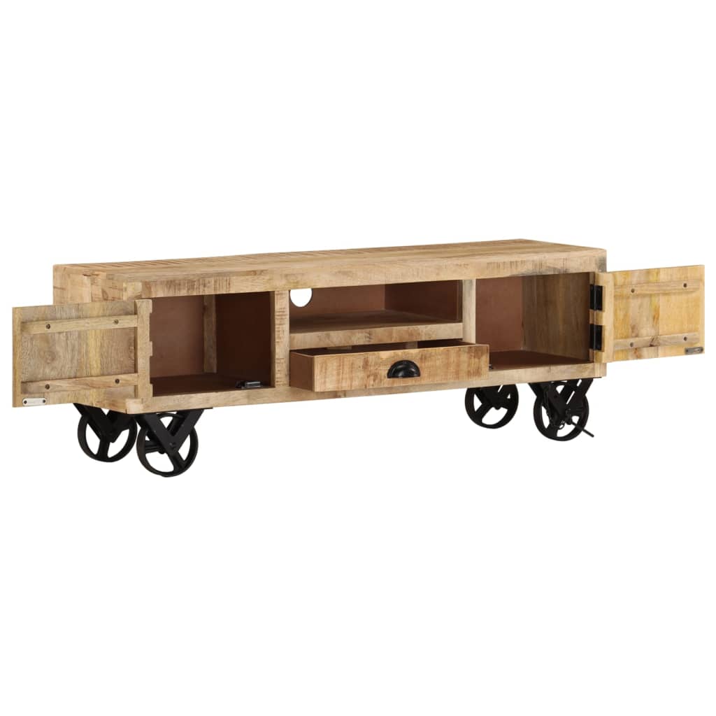 vidaXL TV Cabinet with Wheels 110x30x37 cm Rough Mango Wood