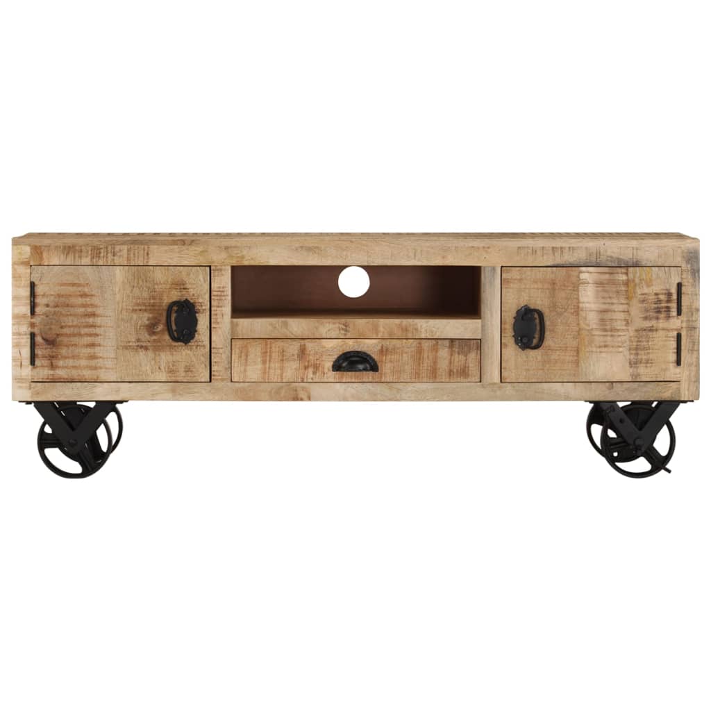 vidaXL TV Cabinet with Wheels 110x30x37 cm Rough Mango Wood