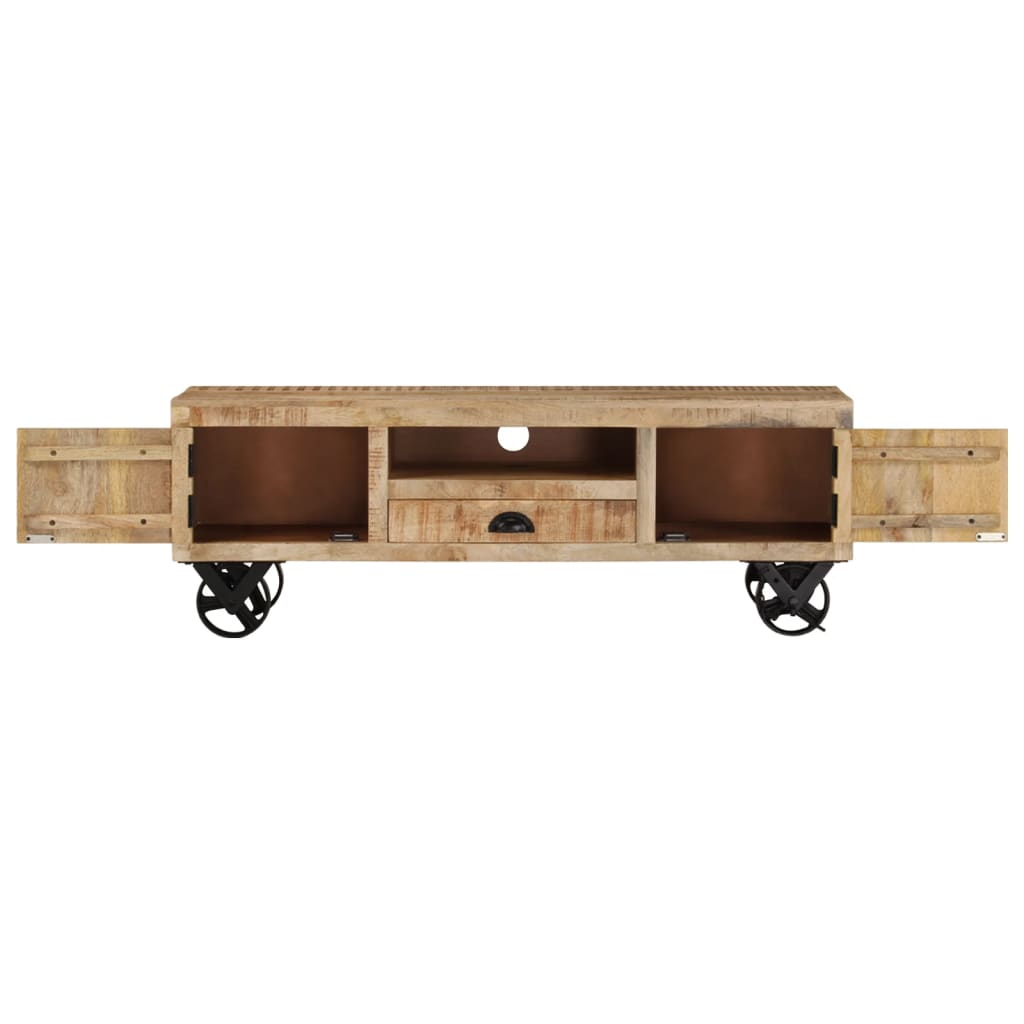 vidaXL TV Cabinet with Wheels 110x30x37 cm Rough Mango Wood