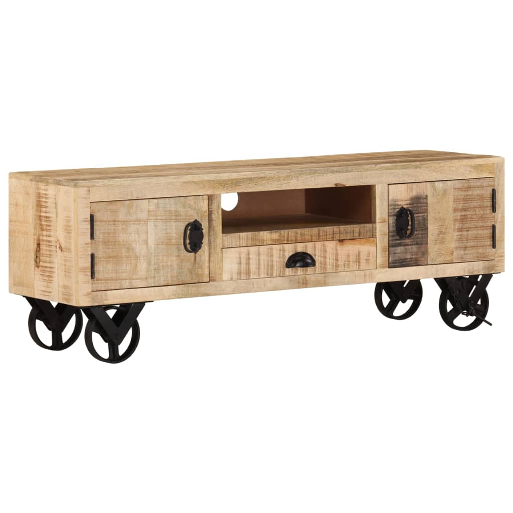 vidaXL TV Cabinet with Wheels 110x30x37 cm Rough Mango Wood