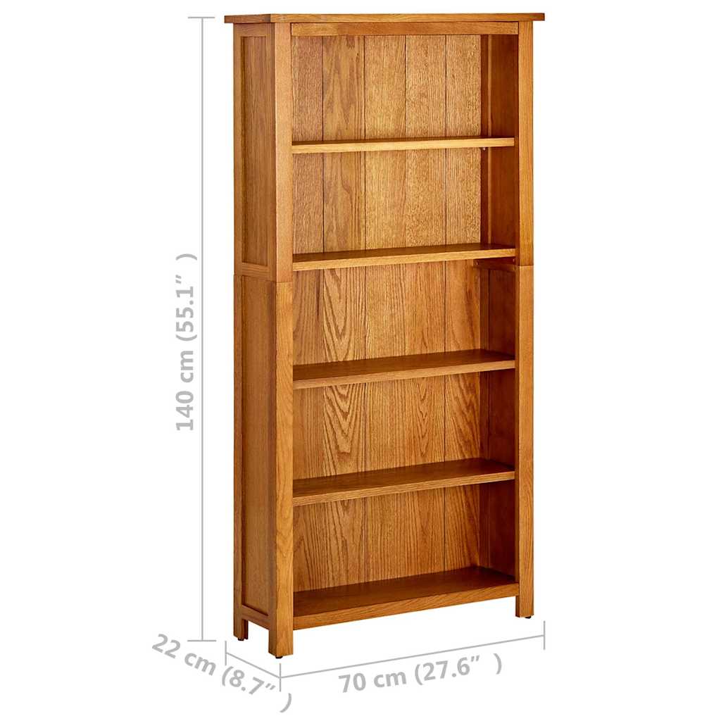 331736 vidaXL 5-Tier Bookcase 70x22x140 cm Solid Oak Wood