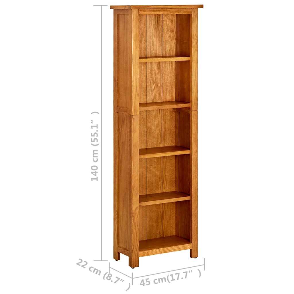 331741 vidaXL 5-Tier Bookcase 45x22x140 cm Solid Oak Wood