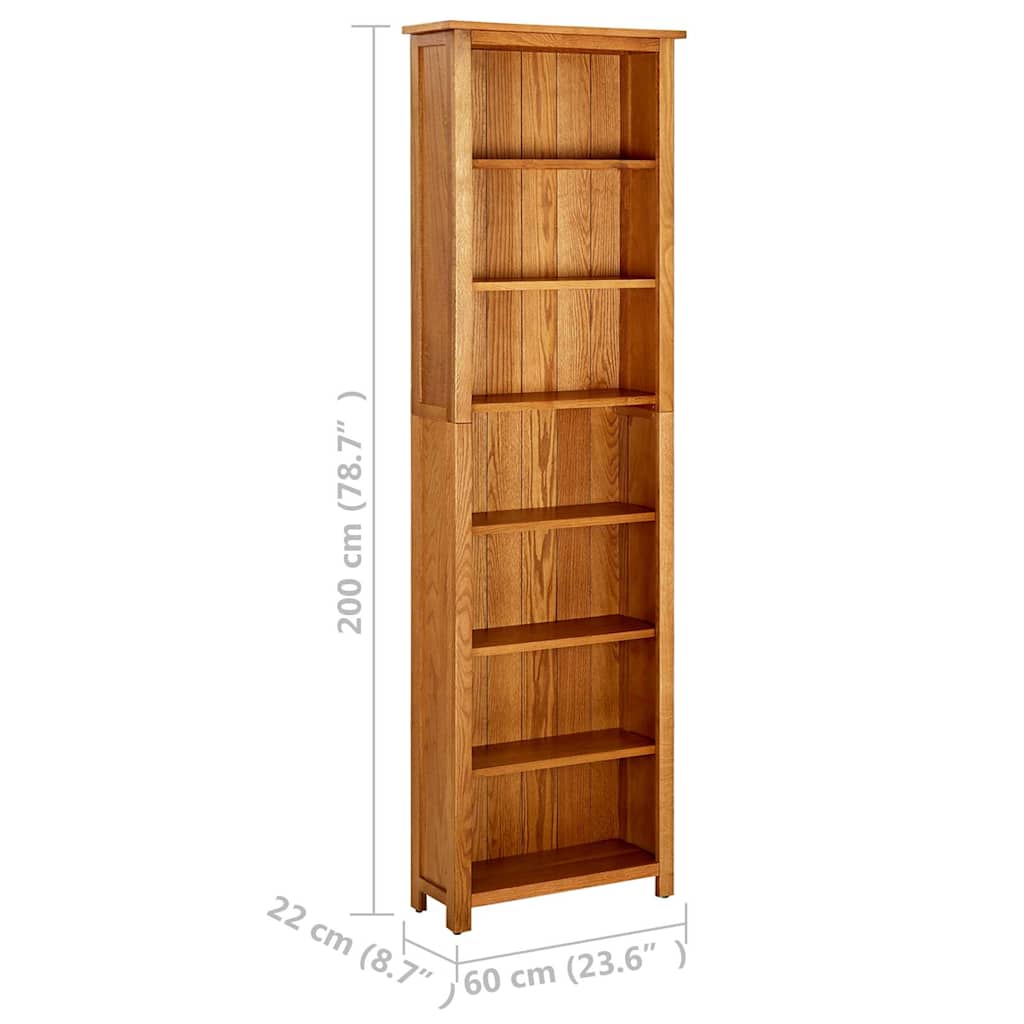 331743 vidaXL 7-Tier Bookcase 60x22x200 cm Solid Oak Wood
