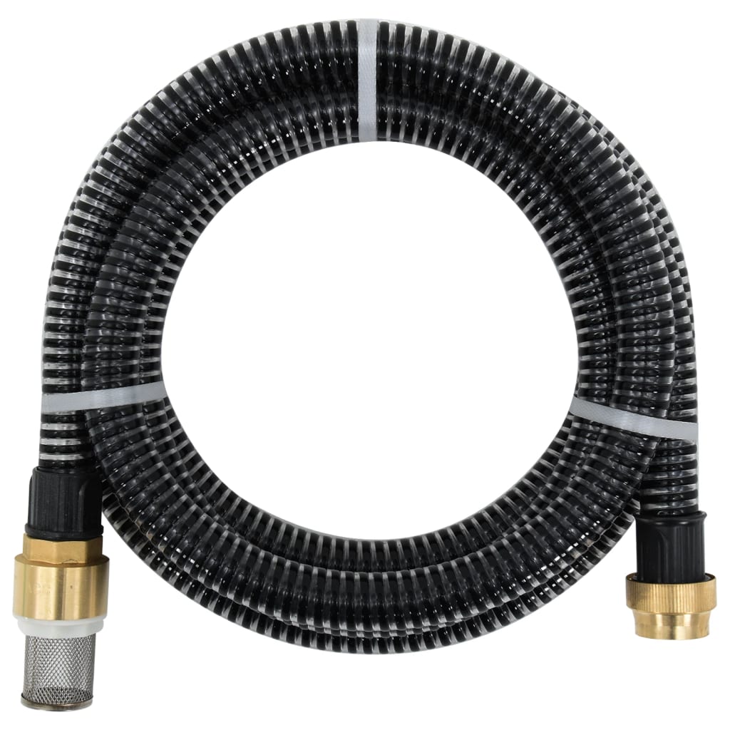 vidaXL Suction Hose with Brass Connectors Black 1.1" 3 m PVC