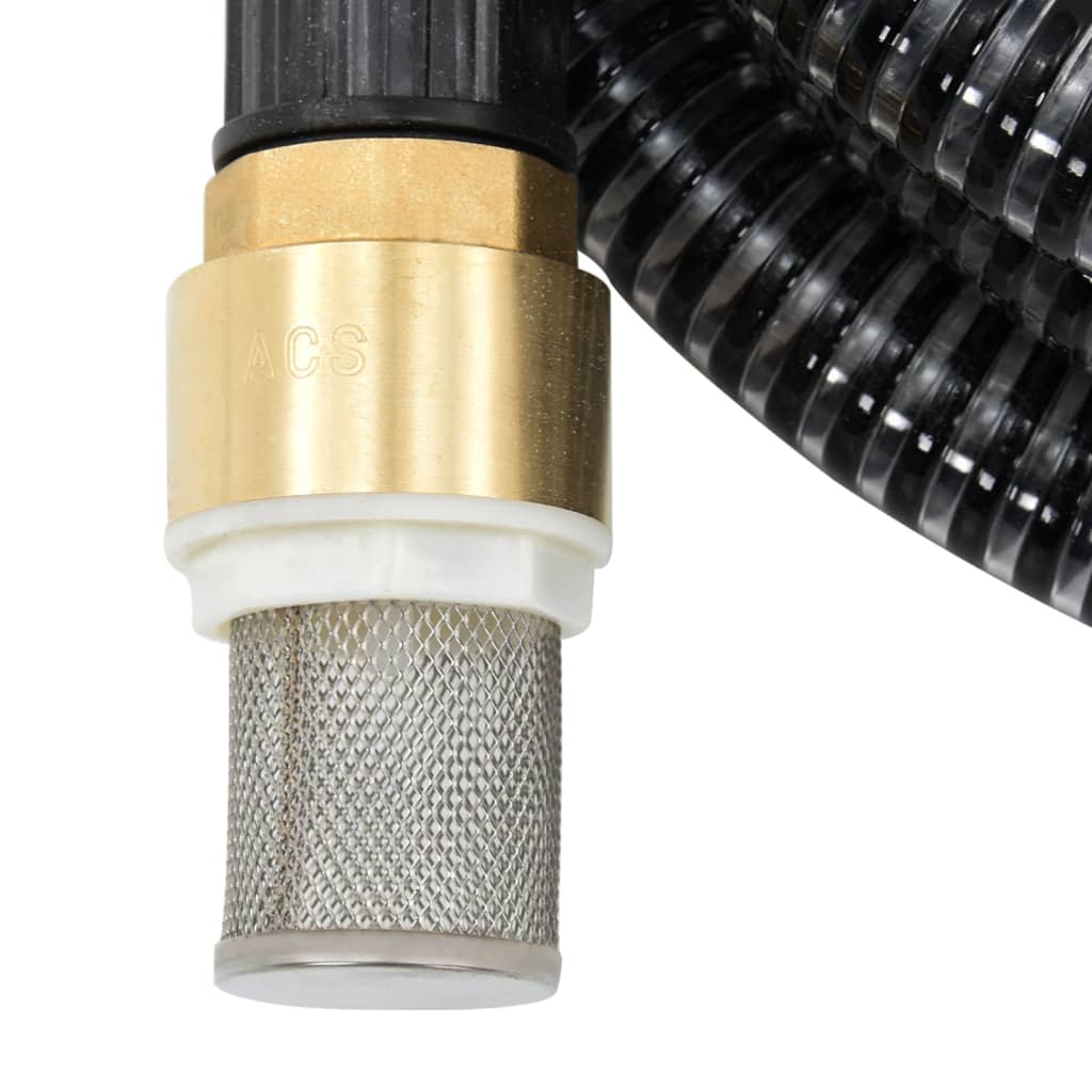 vidaXL Suction Hose with Brass Connectors Black 1.1" 3 m PVC