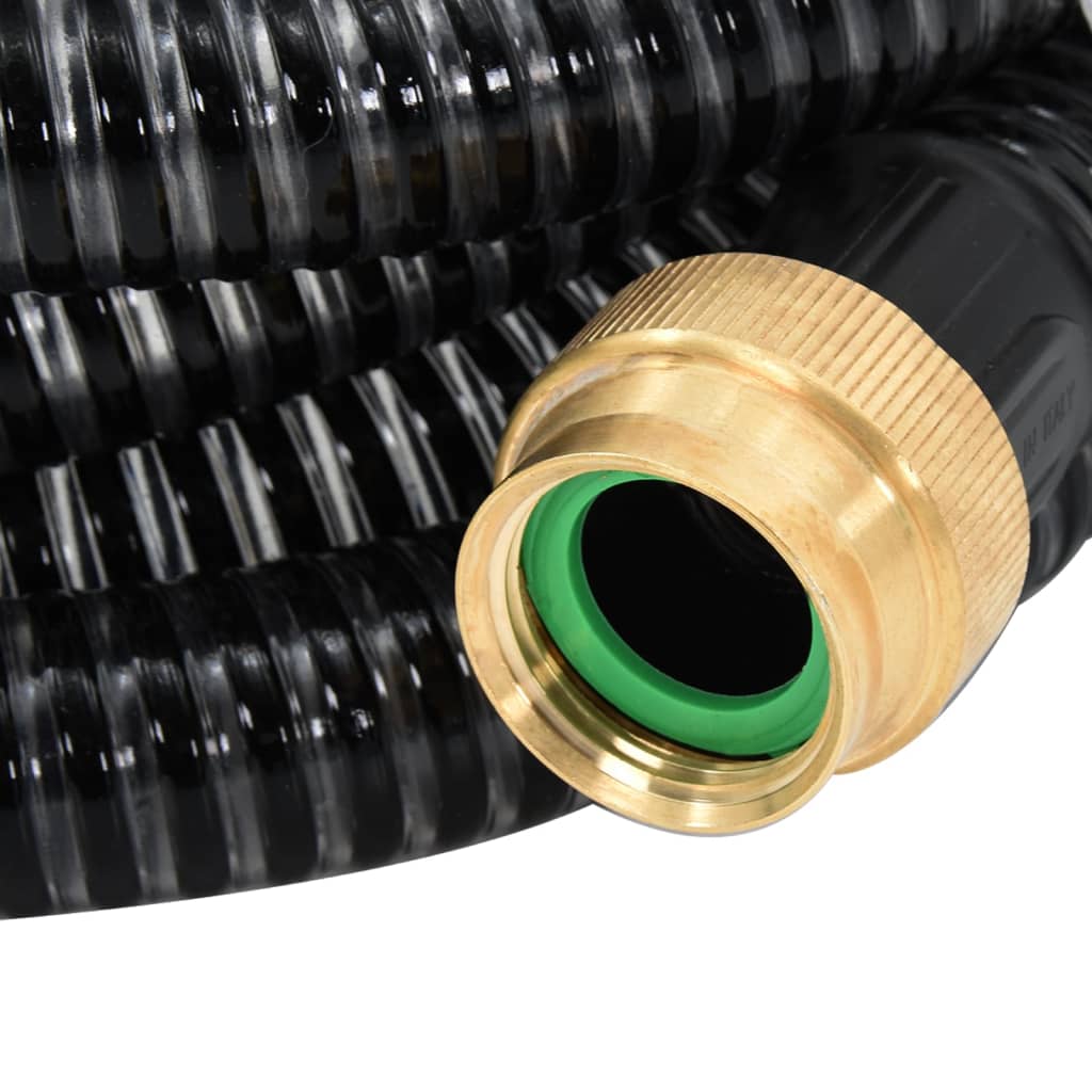 vidaXL Suction Hose with Brass Connectors Black 1.1" 3 m PVC