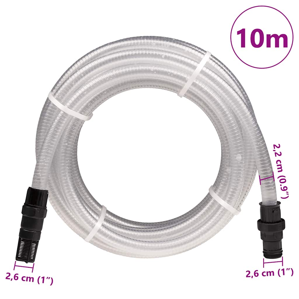 vidaXL Suction Hose with PVC Connectors Transparent 1 10 m PVC