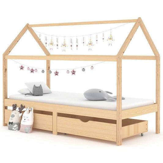 Kids Bed Frame | Natural wood | Solid pine wood | 90x200 cm