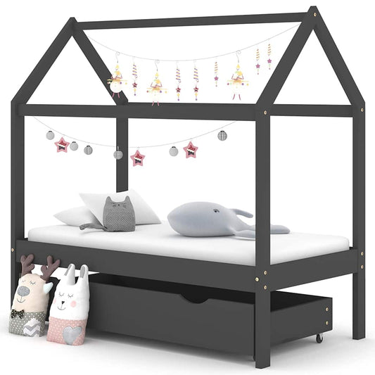 Kids Bed Frame | Dark Grey | Solid Pine Wood | 70x140cm | Kids Bed Frame