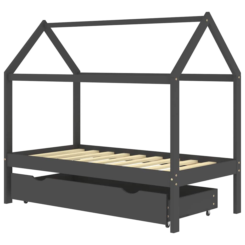 Kids Bed Frame | Dark Grey | Solid Pine Wood | 80x160 cm | Kids Bed Frame
