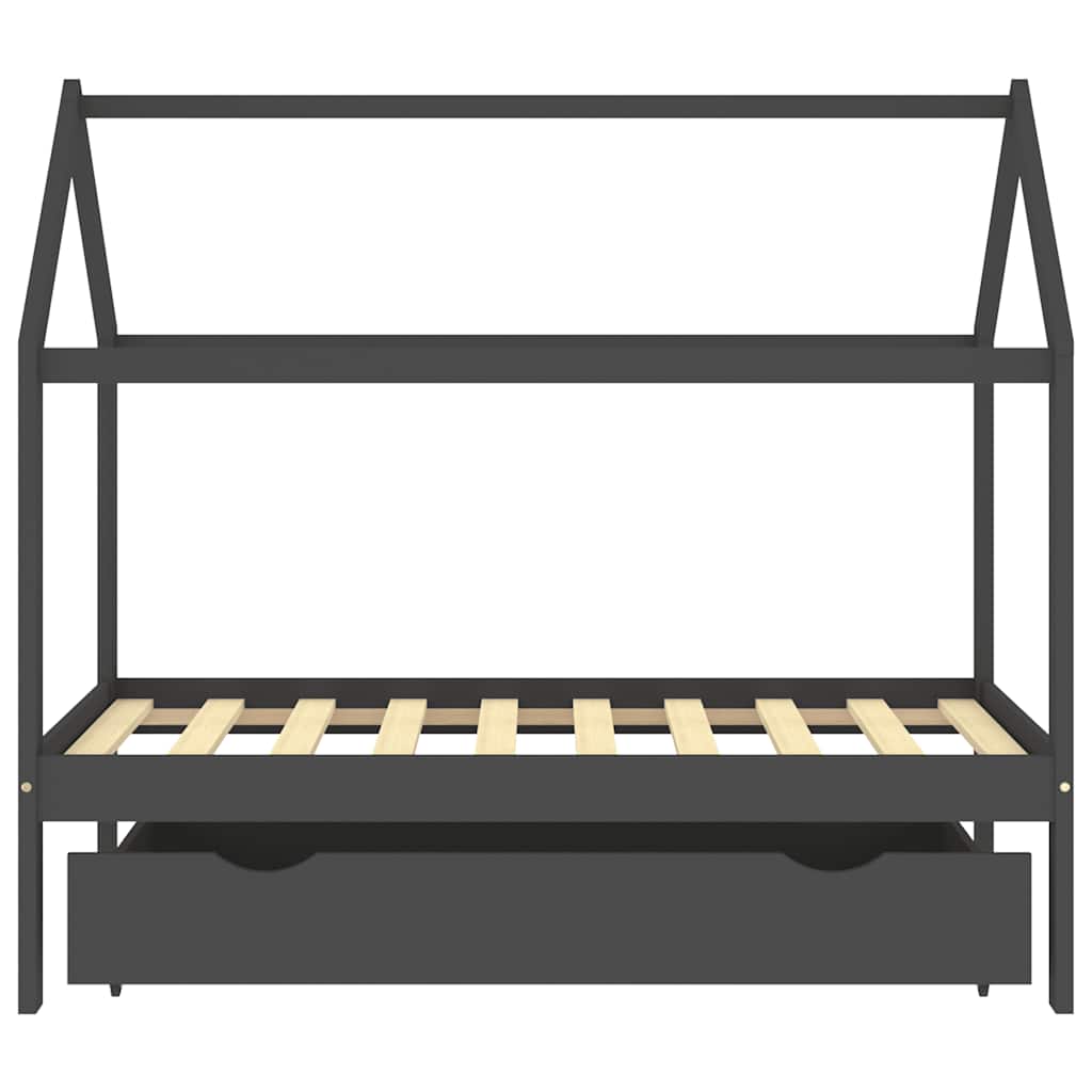 Kids Bed Frame | Dark Grey | Solid Pine Wood | 80x160 cm | Kids Bed Frame