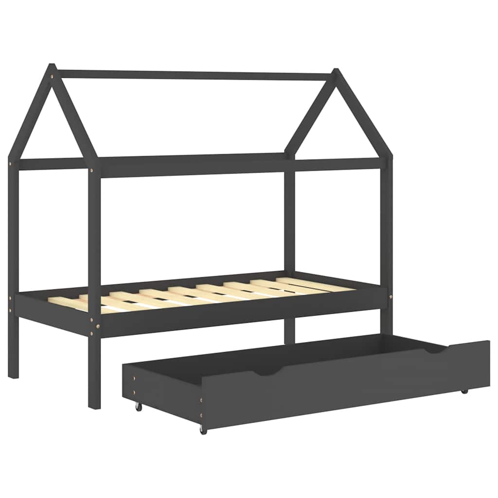 Kids Bed Frame | Dark Grey | Solid Pine Wood | 80x160 cm | Kids Bed Frame