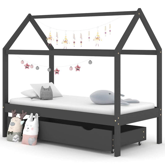 Kids Bed Frame | Dark Grey | Solid Pine Wood | 80x160 cm | Kids Bed Frame