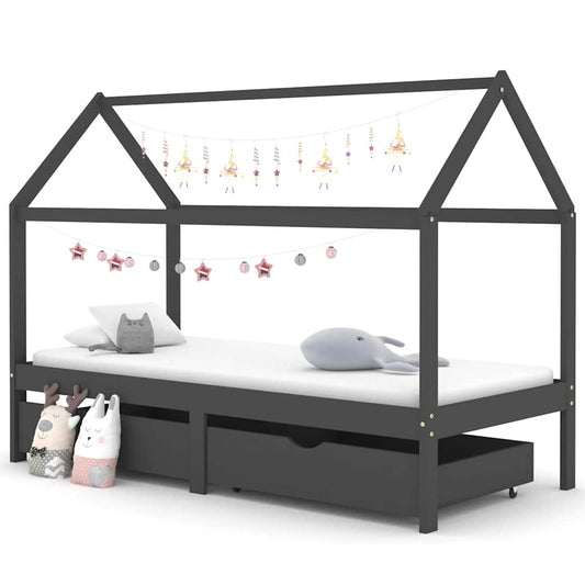 Kids Bed Frame | Dark Grey | Solid Pine Wood | 90x200 cm | Kids Bed Frame