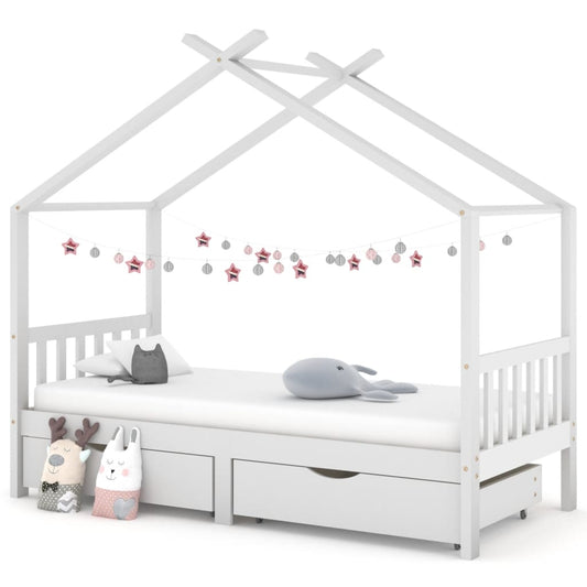 vidaXL Kids Bed Frame with Drawers White Solid Pine Wood 90x200 cm