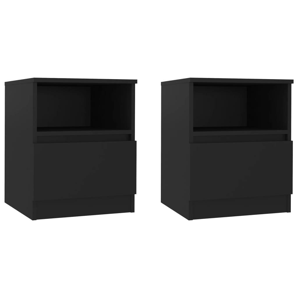 Bed Cabinet | Set of 2 | Black | Engineered Wood | Compact | Bed Cabinet