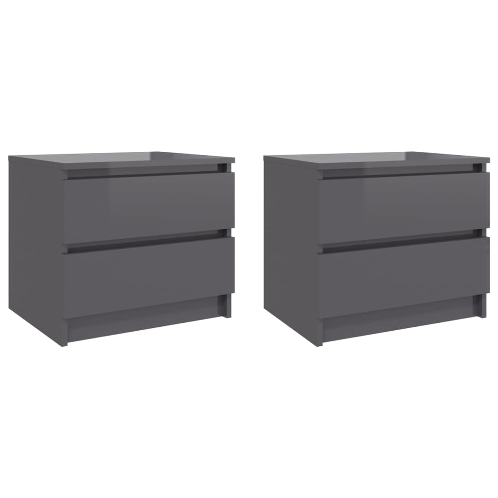 vidaXL Bed Cabinets 2 pcs High Gloss Grey 50x39x43.5 cm Engineered Wood