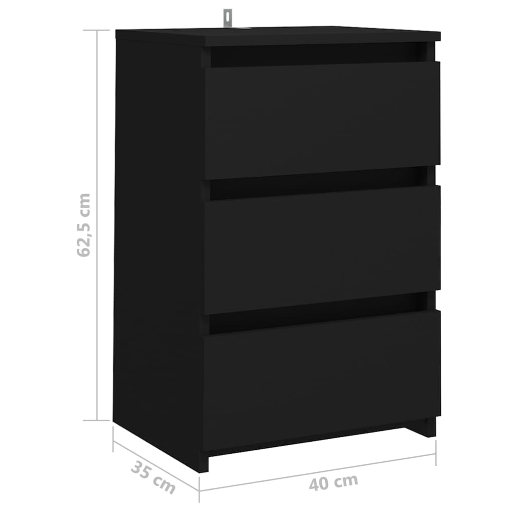 vidaXL Bed Cabinet Black 40x35x62.5 cm Engineered Wood