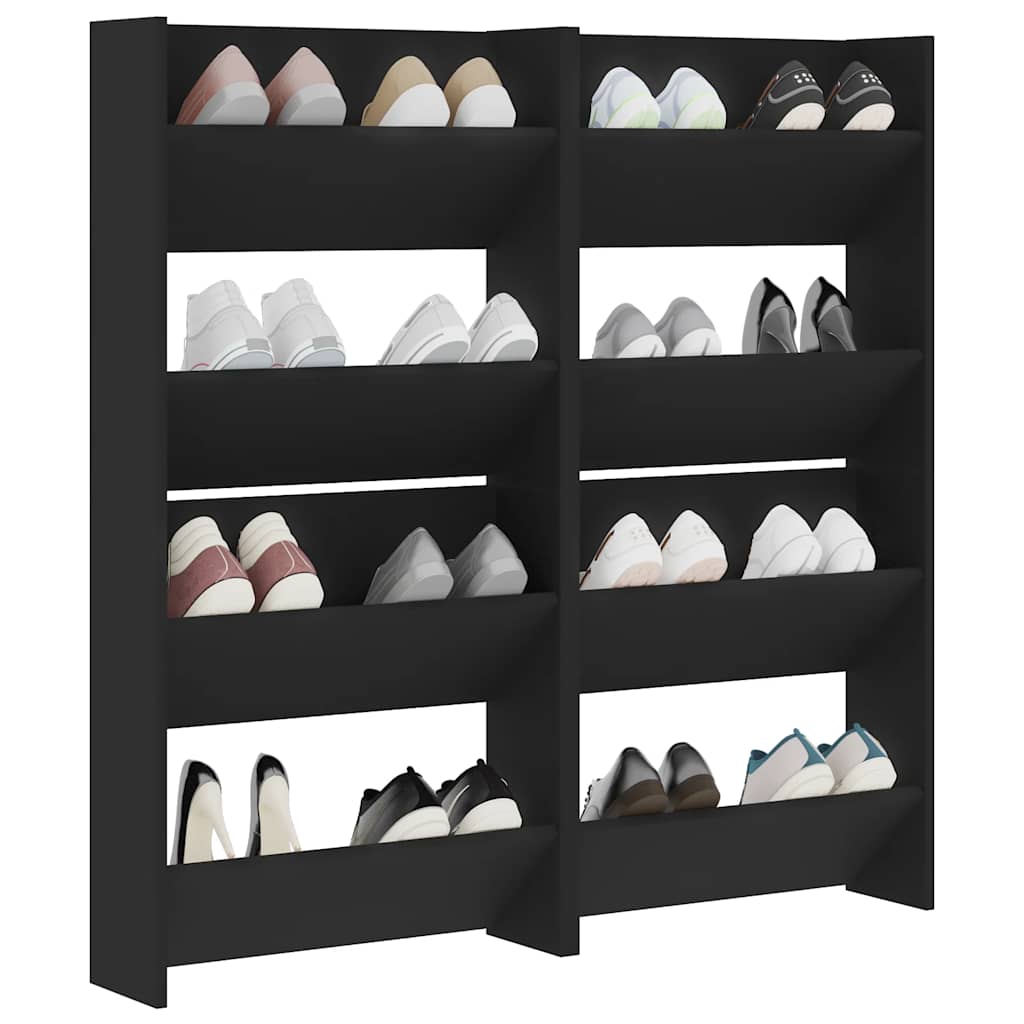 Wall Shoe Cabinet | Set of 4 | Black | Engineered Wood | Medium