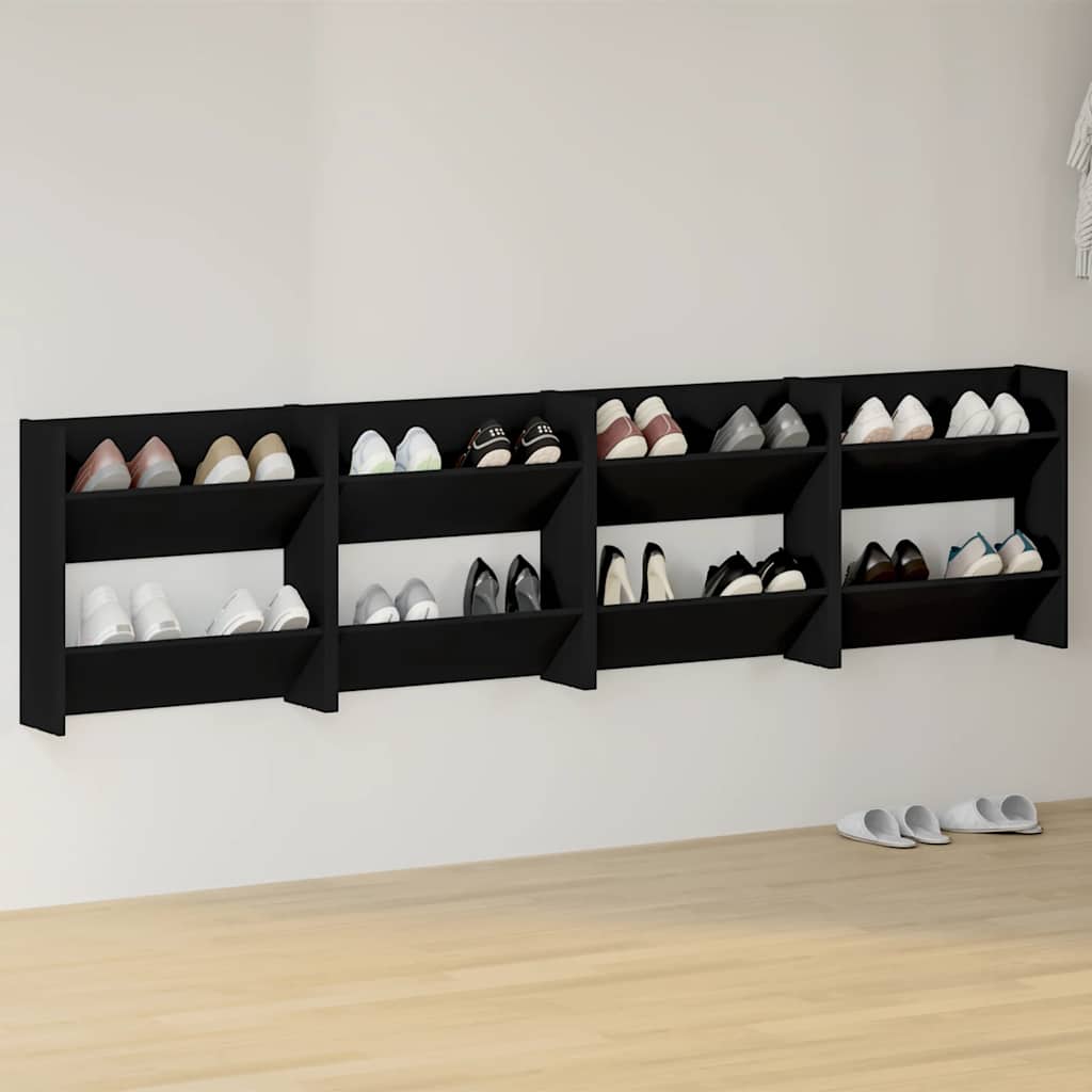 Wall Shoe Cabinet | Set of 4 | Black | Engineered Wood | Medium