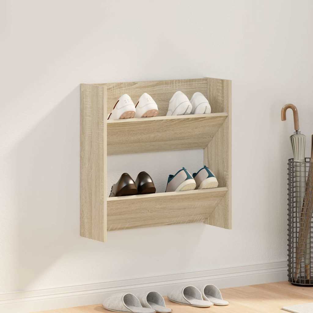 806723 vidaXL Wall Shoe Cabinet Sonoma Oak 60x18x60 cm Engineered Wood