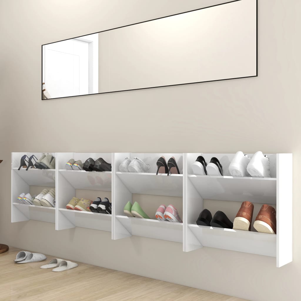 vidaXL Wall Shoe Cabinets 4 pcs High Gloss White 60x18x60 cm Engineered Wood