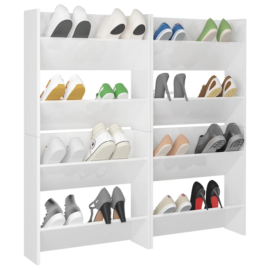 vidaXL Wall Shoe Cabinets 4 pcs High Gloss White 60x18x60 cm Engineered Wood