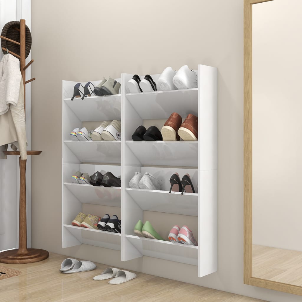 vidaXL Wall Shoe Cabinets 4 pcs High Gloss White 60x18x60 cm Engineered Wood