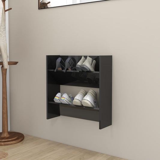 vidaXL Wall Shoe Cabinet High Gloss Black 60x18x60 cm Engineered Wood