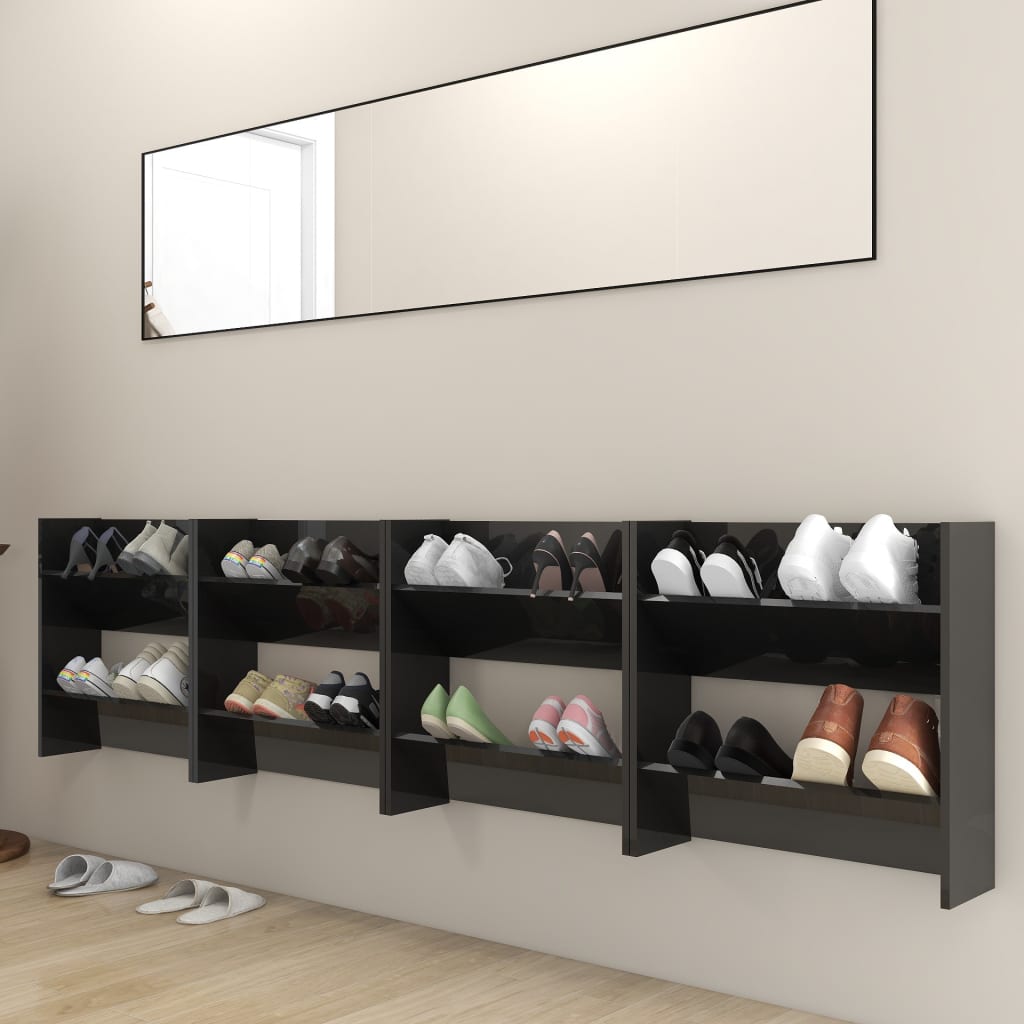 vidaXL Wall Shoe Cabinets 4 pcs High Gloss Black 60x18x60 cm Engineered Wood