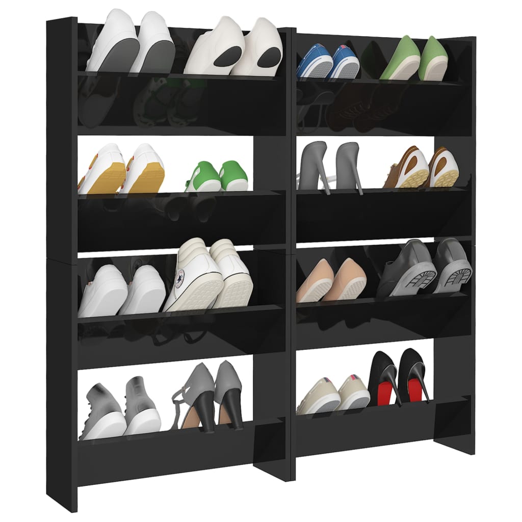 vidaXL Wall Shoe Cabinets 4 pcs High Gloss Black 60x18x60 cm Engineered Wood