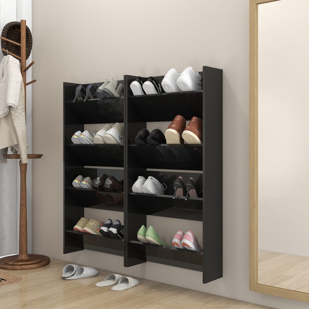 vidaXL Wall Shoe Cabinets 4 pcs High Gloss Black 60x18x60 cm Engineered Wood