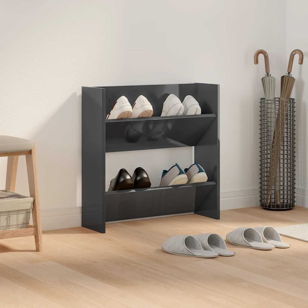 Wall Shoe Cabinet High Gloss Grey 60x18x60 cm Engineered Wood