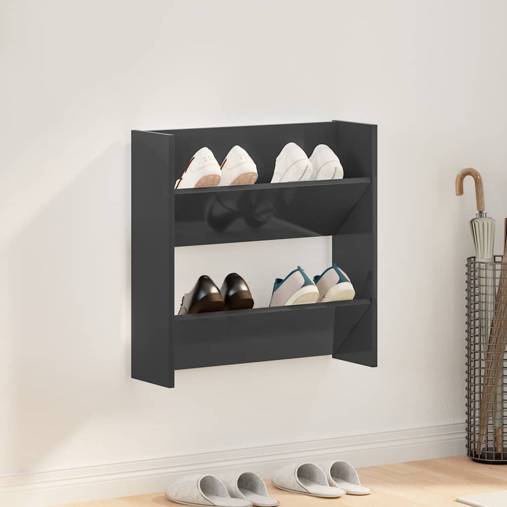 Wall Shoe Cabinet High Gloss Grey 60x18x60 cm Engineered Wood
