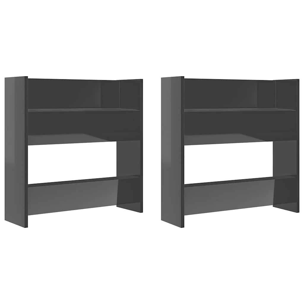 Wall Shoe Cabinets 2 pcs High Gloss Grey 60x18x60 cm Engineered Wood