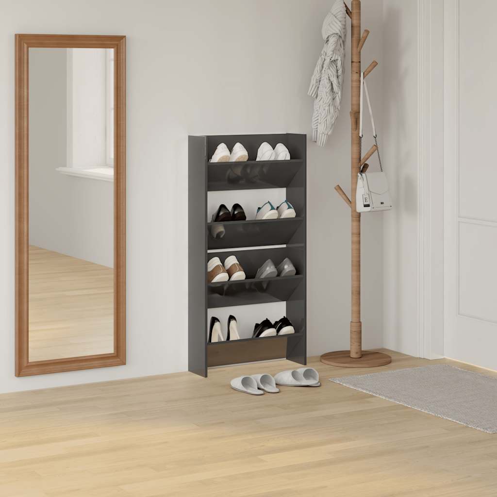 Wall Shoe Cabinets 2 pcs High Gloss Grey 60x18x60 cm Engineered Wood