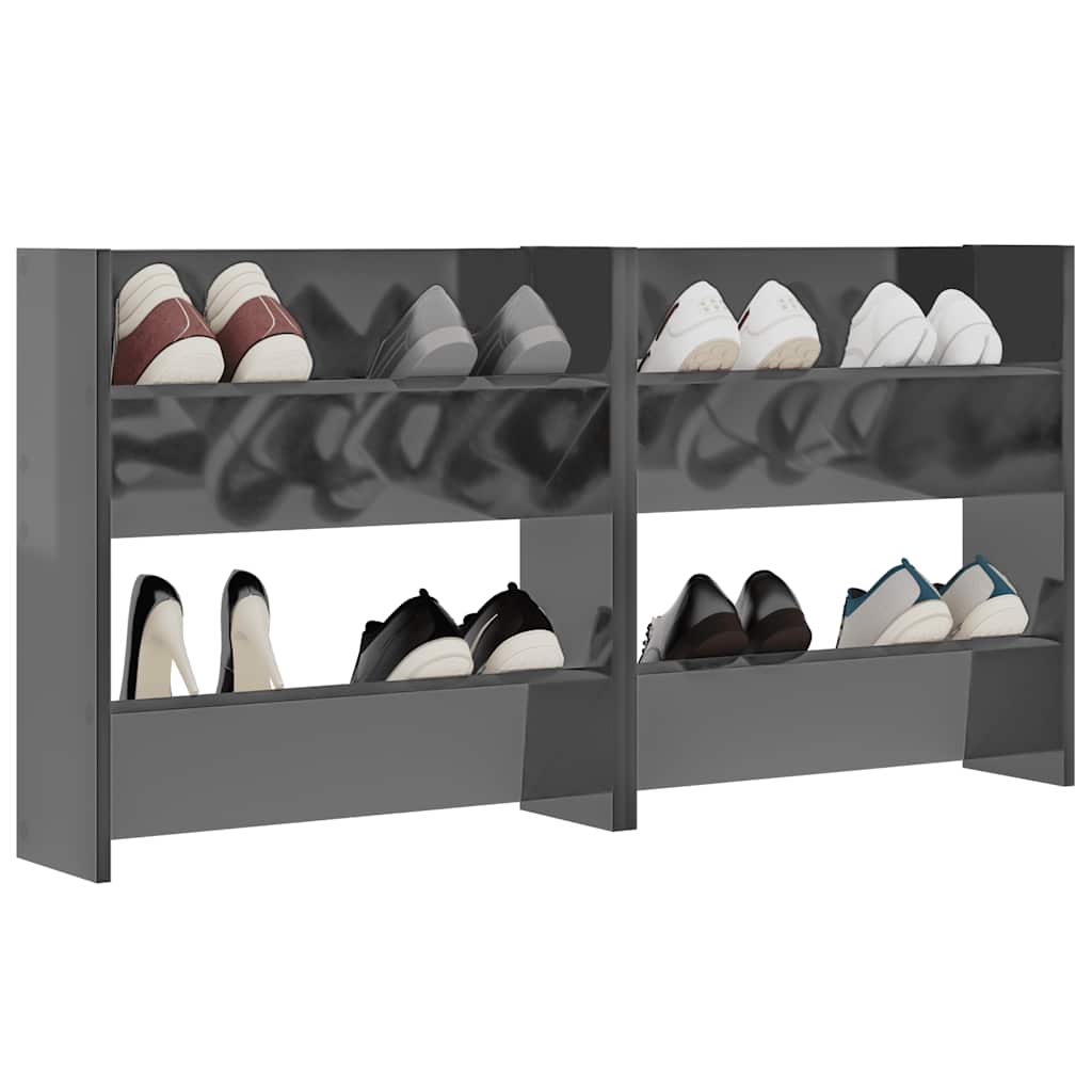 Wall Shoe Cabinets 2 pcs High Gloss Grey 60x18x60 cm Engineered Wood