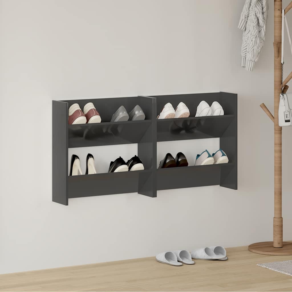 Wall Shoe Cabinets 2 pcs High Gloss Grey 60x18x60 cm Engineered Wood
