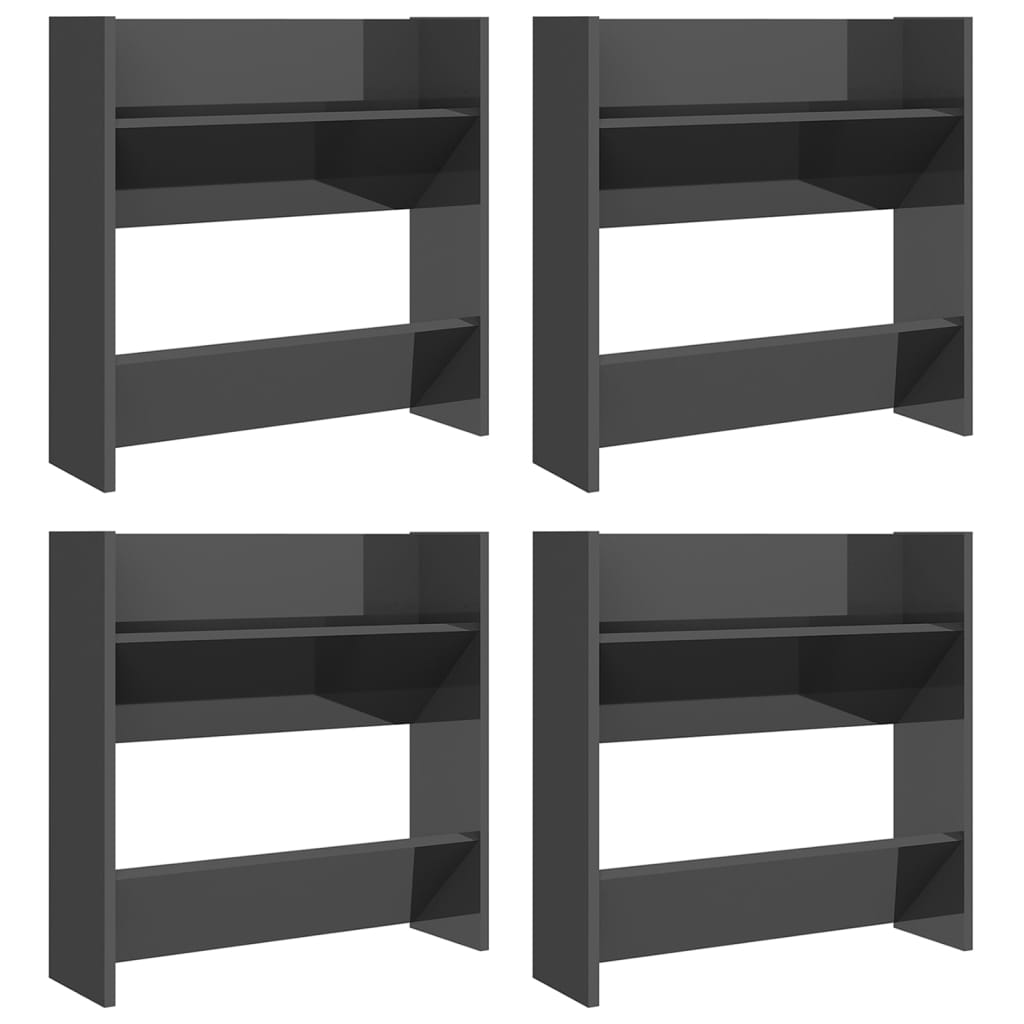 vidaXL Wall Shoe Cabinets 4 pcs High Gloss Grey 60x18x60 cm Engineered Wood