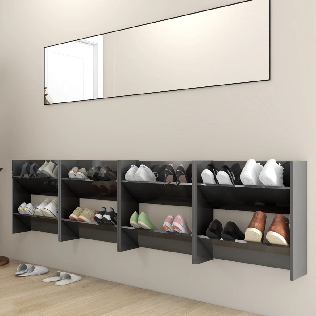 vidaXL Wall Shoe Cabinets 4 pcs High Gloss Grey 60x18x60 cm Engineered Wood