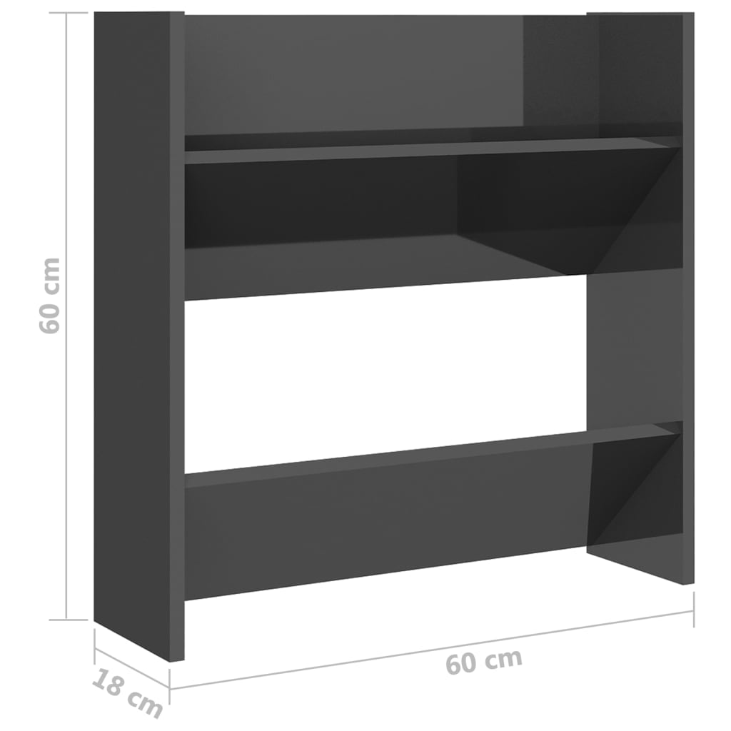 vidaXL Wall Shoe Cabinets 4 pcs High Gloss Grey 60x18x60 cm Engineered Wood